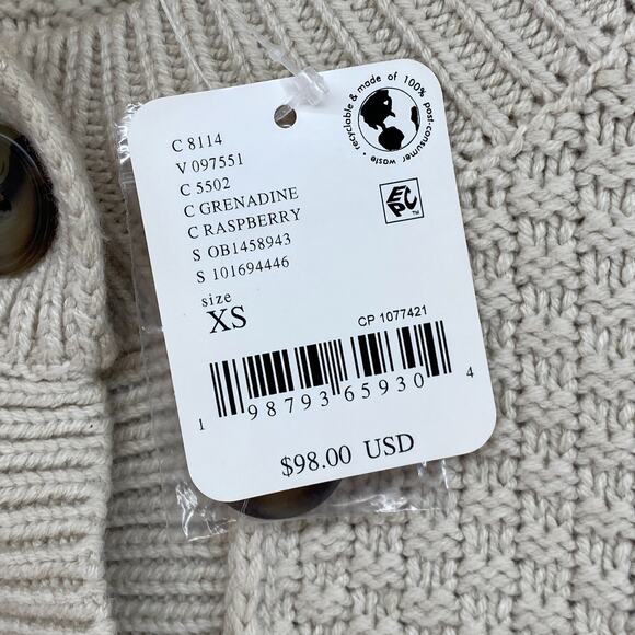 FREE PEOPLE Cardigan Womens XS Lila Cardi Cropped Button Front Sweater Beige NEW - Picture 6 of 15